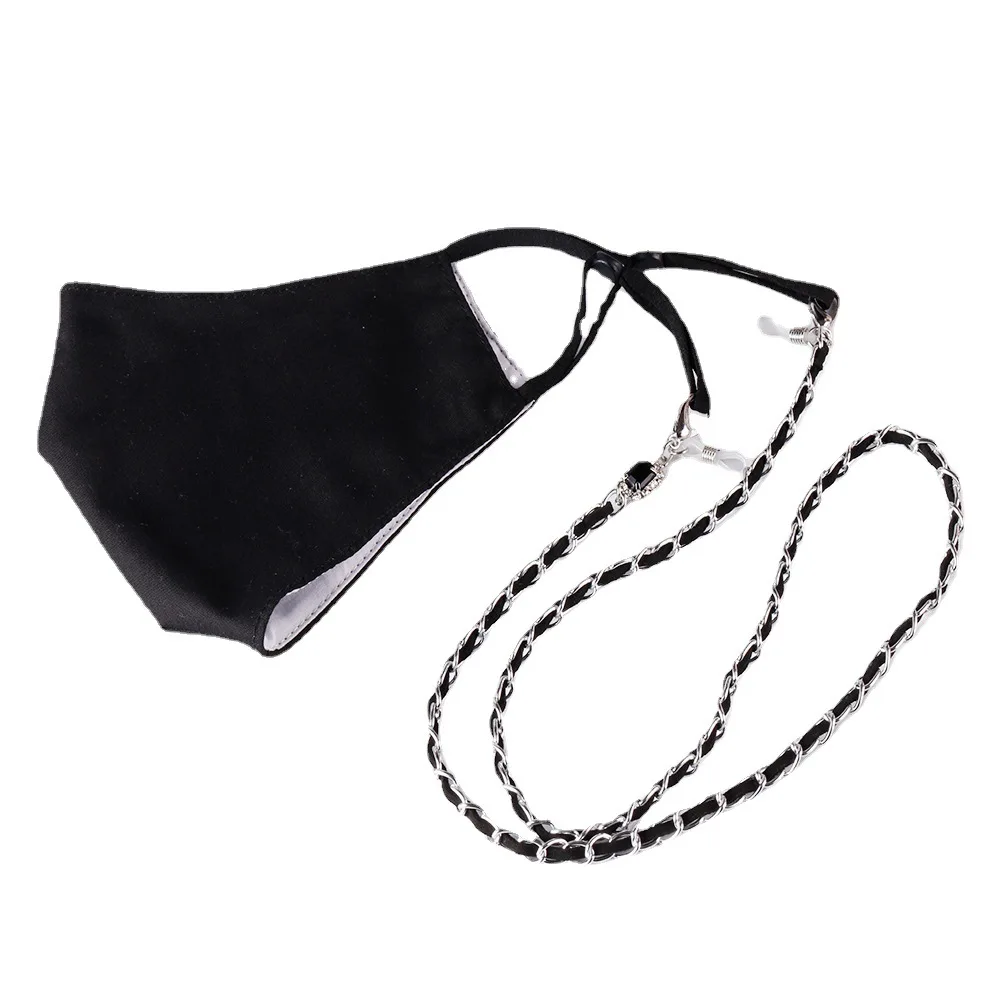 Hot Selling Fashion Anti Lost Black Leather Sunglasses And Necklace Chain