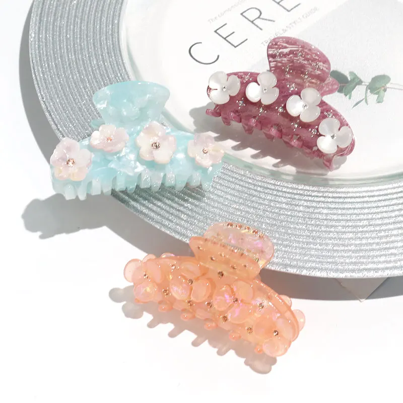 XinMei Western hot selling hair claw clips flower premium acetate hair claw clips famous brand women hair shark claw clips