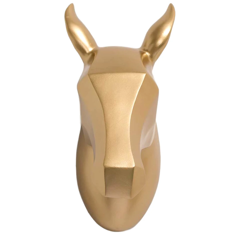 Custom home crafts 3D geometry gold resin horse head sculpture for wall decoration