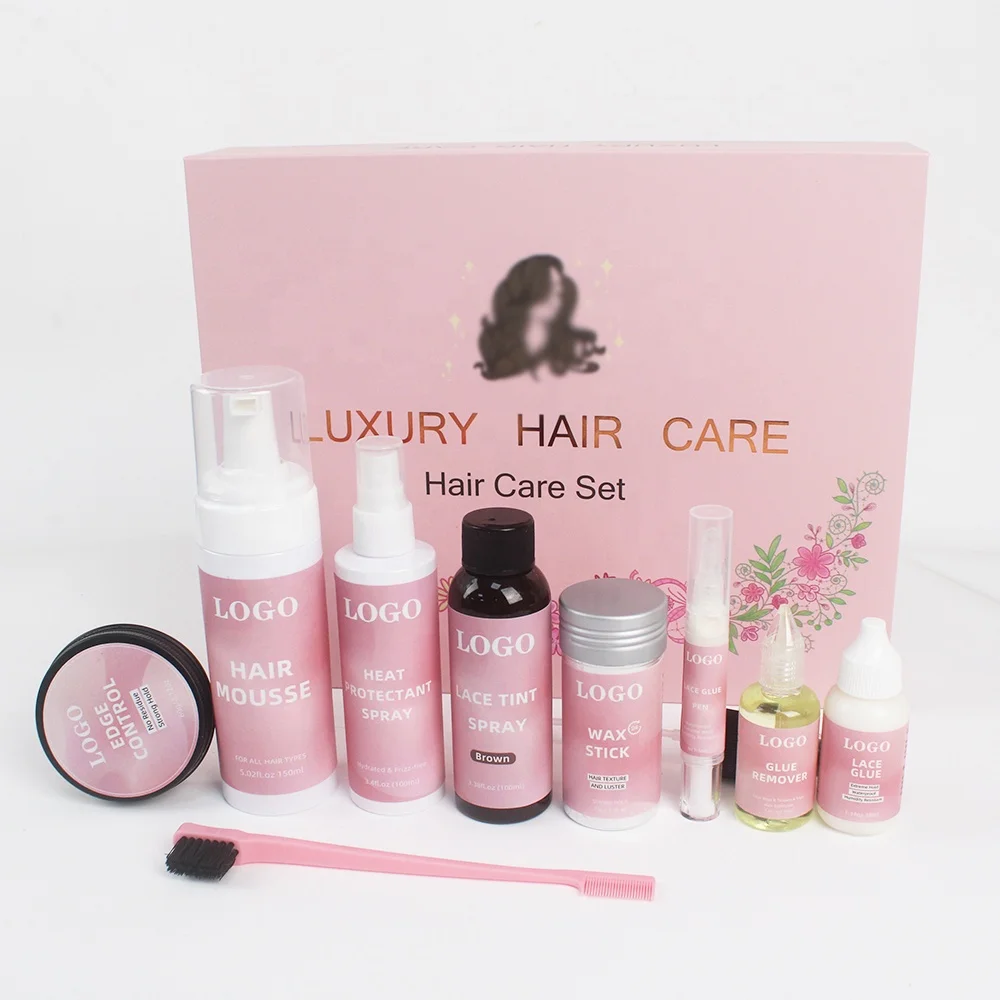 New Custom Logo Wig Install Boxes Waterproof Lace Glue Tint Spray Lace Wig Kit Private Label Strong Hold Lace Glue Kit