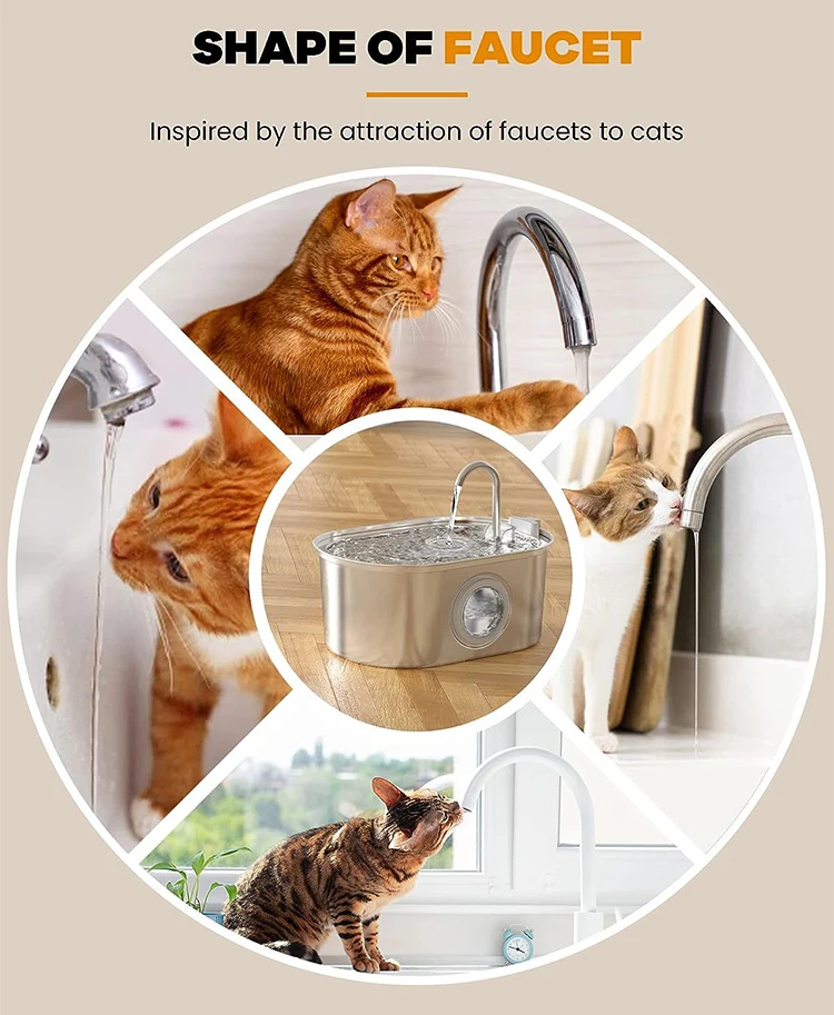 Stainless steel pet water dispenser with big eyes window cat faucet water feeder factory direct sale pet gift set