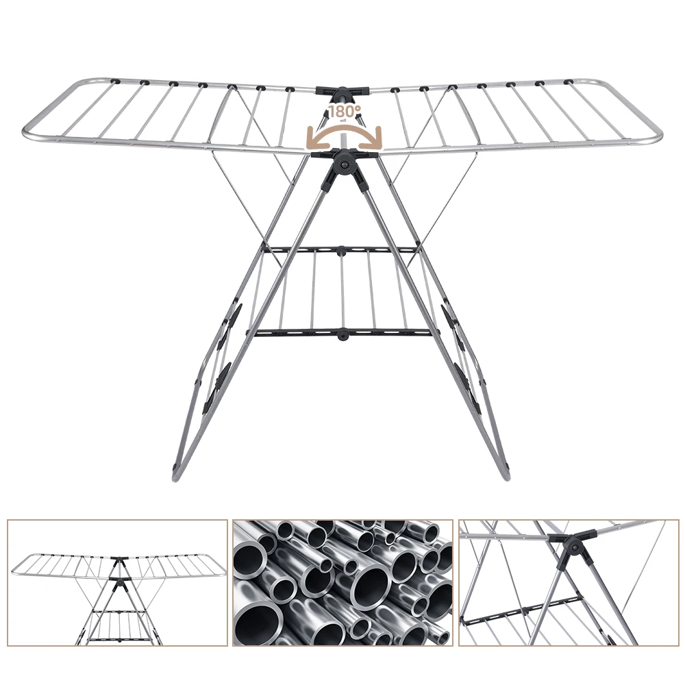European style  Aluminium Metal Laundry Rack Clothes Drying Cloth Drying Rack For Balcony
