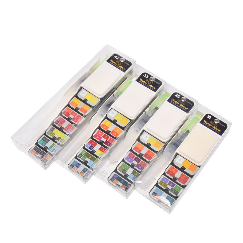 Travel portable solid water colors pigment non toxic watercolor paint set Fan Shape folding watercolor paint set