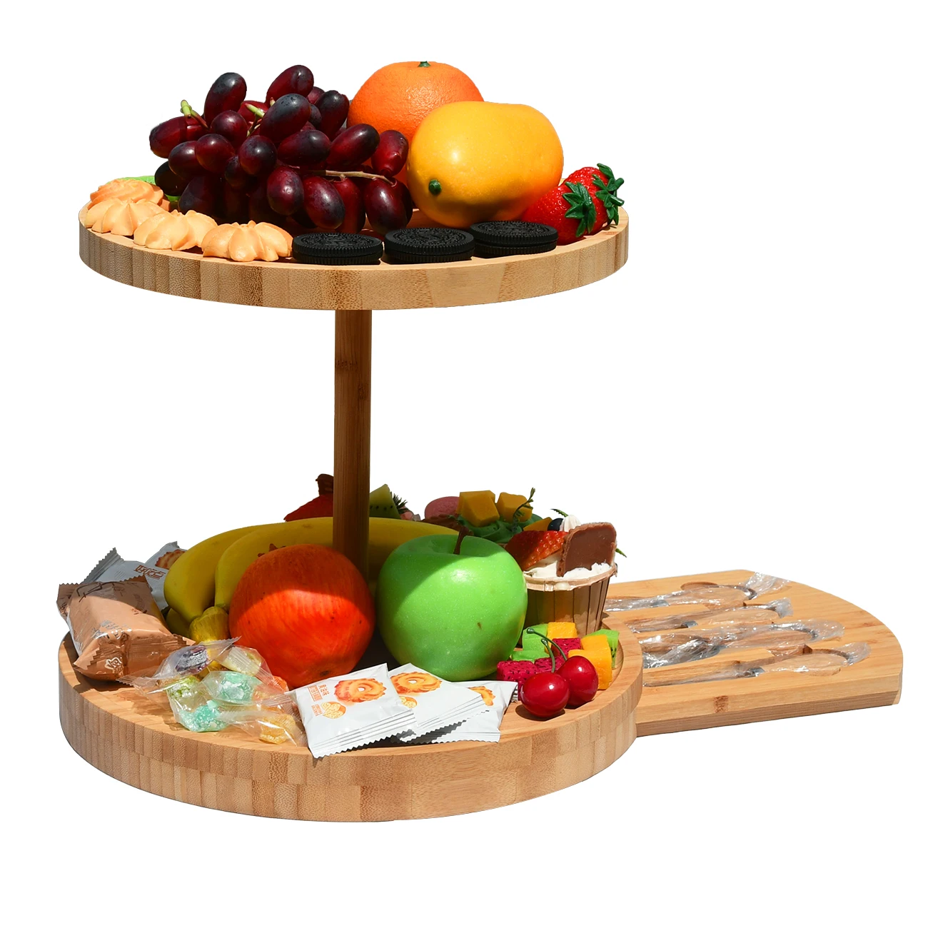 Marble Black Unique Bamboo Acacia Charcuterie Cheese Board With Drawers Knives Set 2 Tiers Platter High Quality