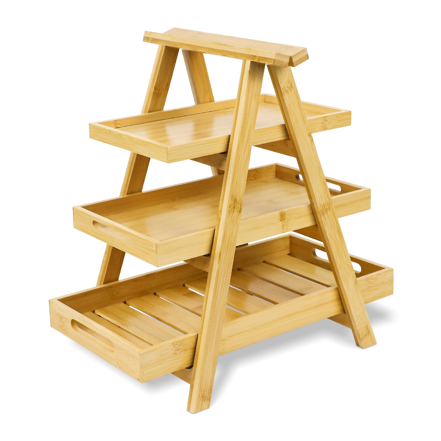 GL Bamboo 3 tiers Large Capacity Fruit Stand Bamboo Stackable Food Storage Organization Bin Basket Serving Trays for kitchen