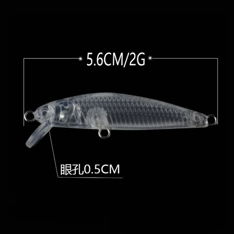 100pcs Unpainted Jerkbait Fishing Lure Blanks 5.6cm 2g Minnow Bait Fishing Clear Blank Hard Plastic Lure