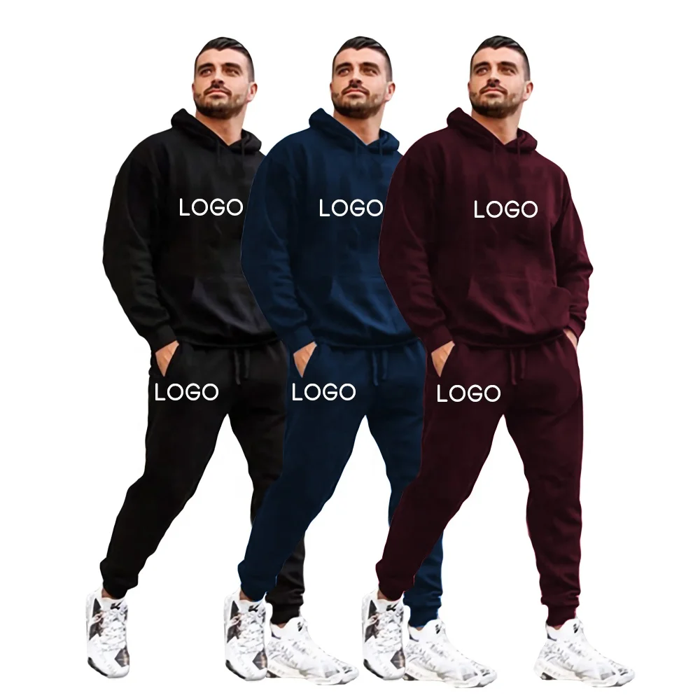 wholesale unisex hoodie set gym cotton jogging suits custom embroidered tracksuit logo