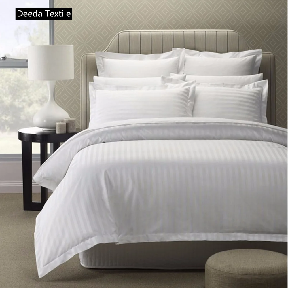 Deeda factory 1cm stripe white hotel bedding bed linen bed sheets set