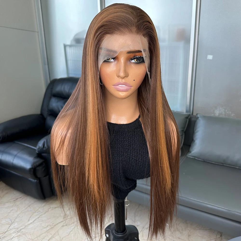 Highlight Color Straight Heat Resistant Synthetic Hair Wigs For Black Women Futura Fiber Hair 13x6 Synthetic Lace Front Wigs