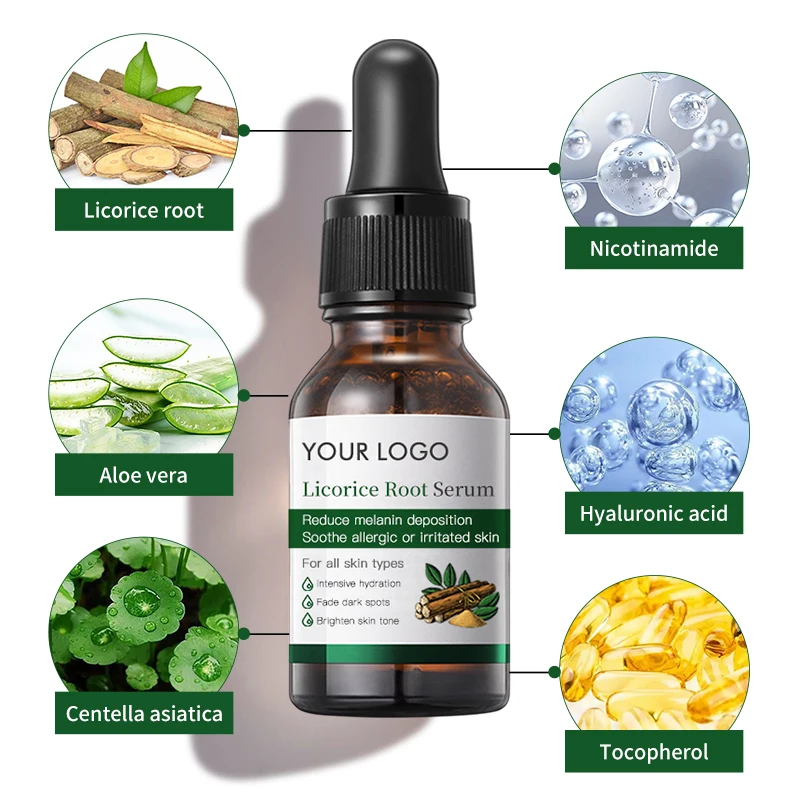 Whitening Smoothing Dark Spot Corrector Licorice Root Face Serum Lightening Acne Marks Oil With Arbutin Vitamin C