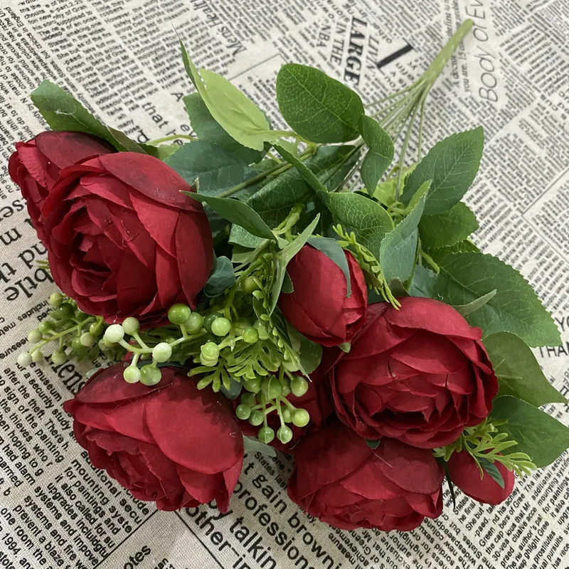 Spr Bridals Bouquet Wedding Reception Decoration Peony Artificial Single Flower Centerpieces Bouquet Silk Hydrangea Red Rose