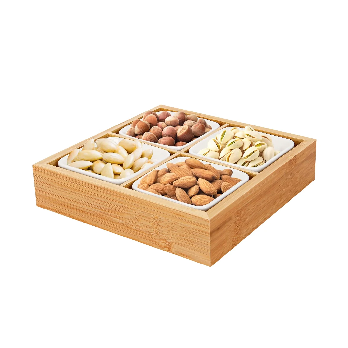 Custom wholesale Square Ceramic Nut Snack Storage for food bamboo trays wood tray