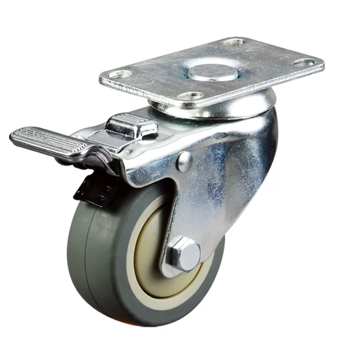China Castor Factory 100mm Swivel  Thermoplastic Rubber Caster Wheel with steel brake