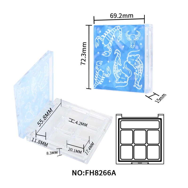 eyeshadow packaging container 6 color eye shadow glitter base with brush plate 3D print eye shadow