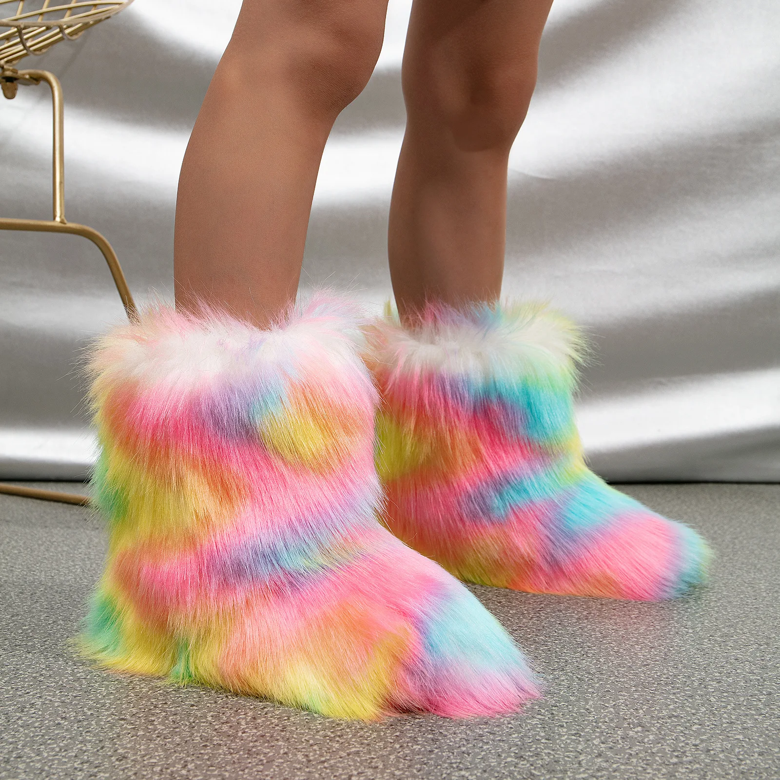 Wholesale Women Kids And Mother Size Faux Fluffy Fur Snow Boots Ladies Winter Warm Snow Boots Colorful Plush Casual Winter Shoes