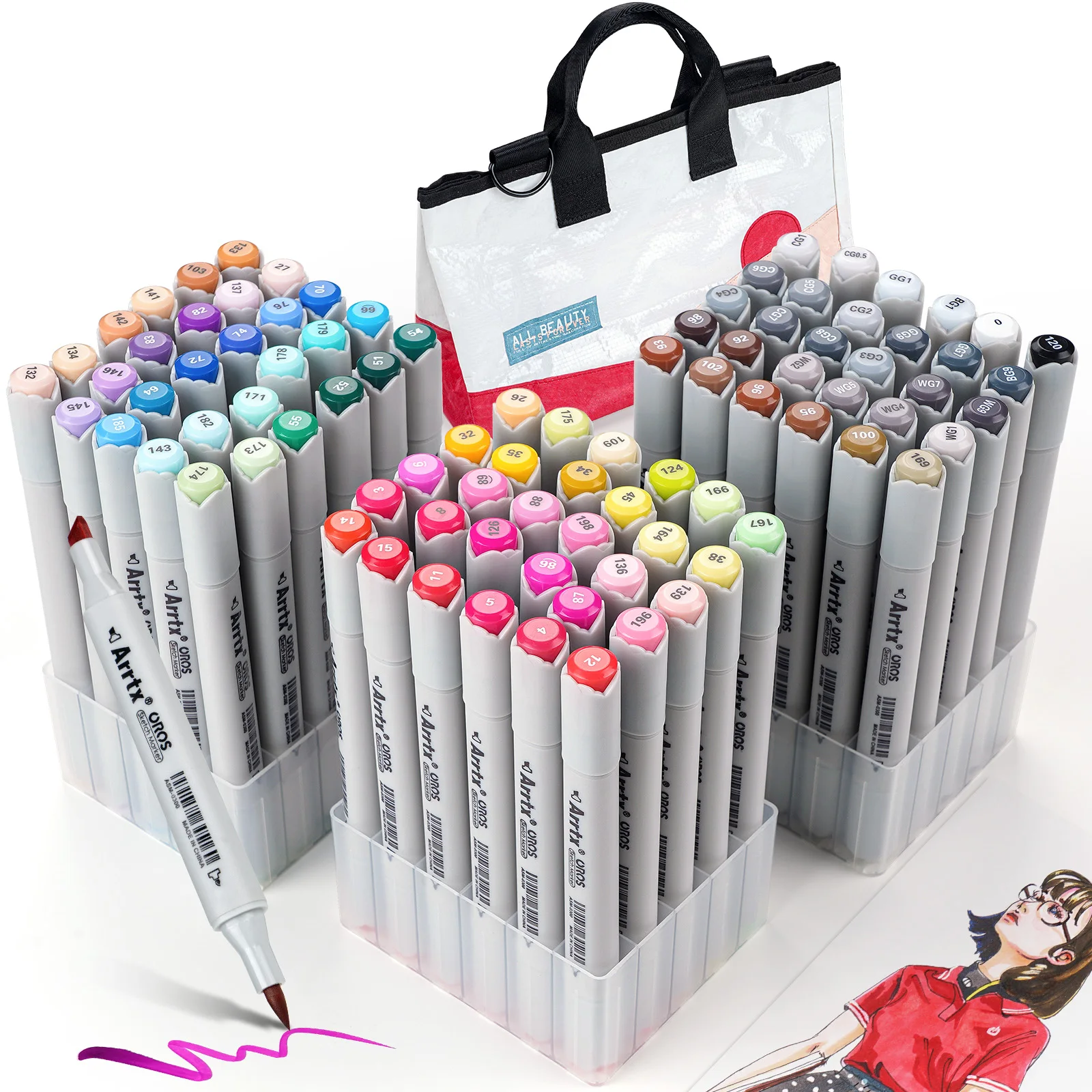 Arrtx OROS 90 Colors Art Markers Set Permanent Marker Pen Dual Headed Brush Pen Sketch Alcohol Markers for Drawing Paint