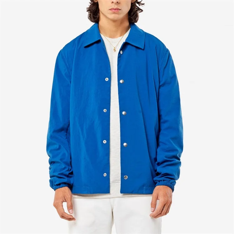 OEM custom 100% nylon blue collared plain blank lightweight jacket for men