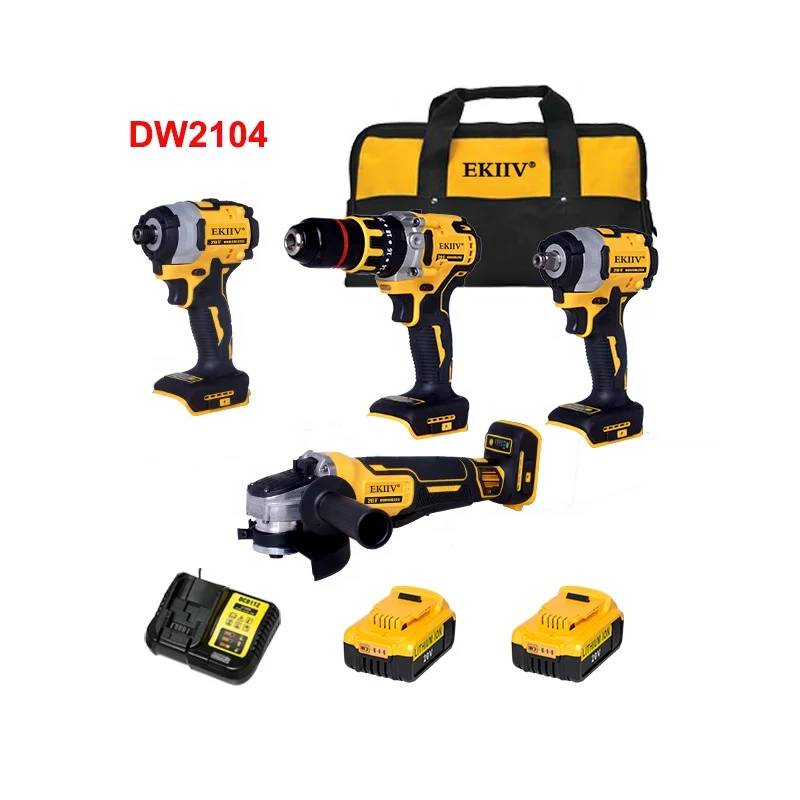 EKIIV Factory 21v Portable Electric Cordless Brushless 18v Cordless wireless impact Drill Lithium Battery Power Drills Kit