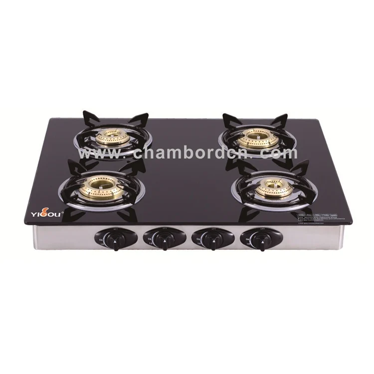 
4 Burner with Brass Burners Tempered Glass Table Gas Cooker Gas Cook Top 
