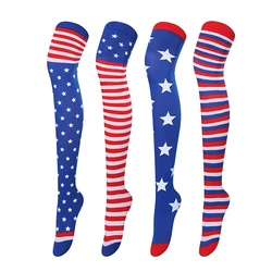 American Flag Patriotic USA Stocking Red White Blue Stars Striped over Knee Socks Thigh High Socks for Women Men Costume Party