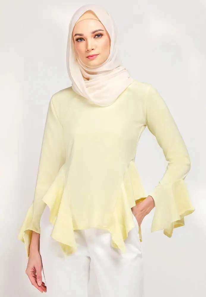 Новый дизайн блузка Muslimah расклешенная с длинным