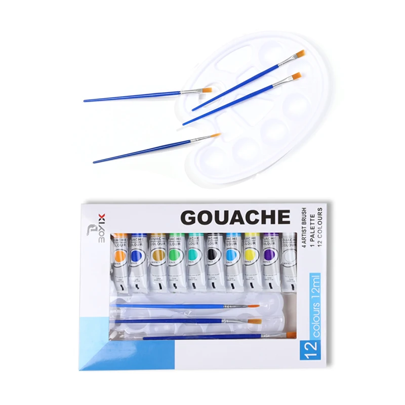 12 Colours Kids Acrylic Paint Set with Palette and 4 Paint Brushes for Art Supplies