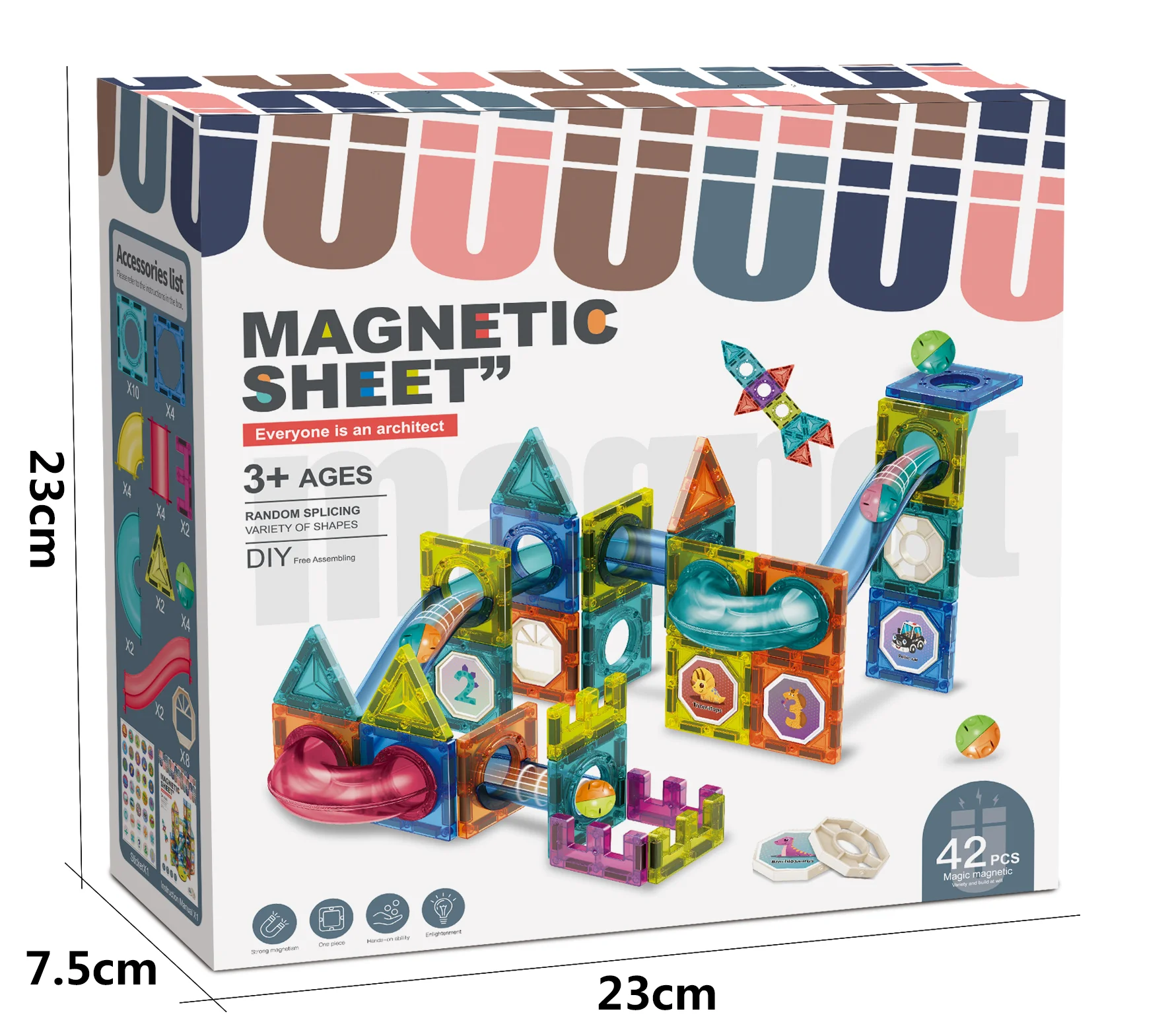Popular Puzzle Race Track Slide Marble Run Building Blocks for Kids 42PCS Blocks OEM magnetic Assemble Educational Toys