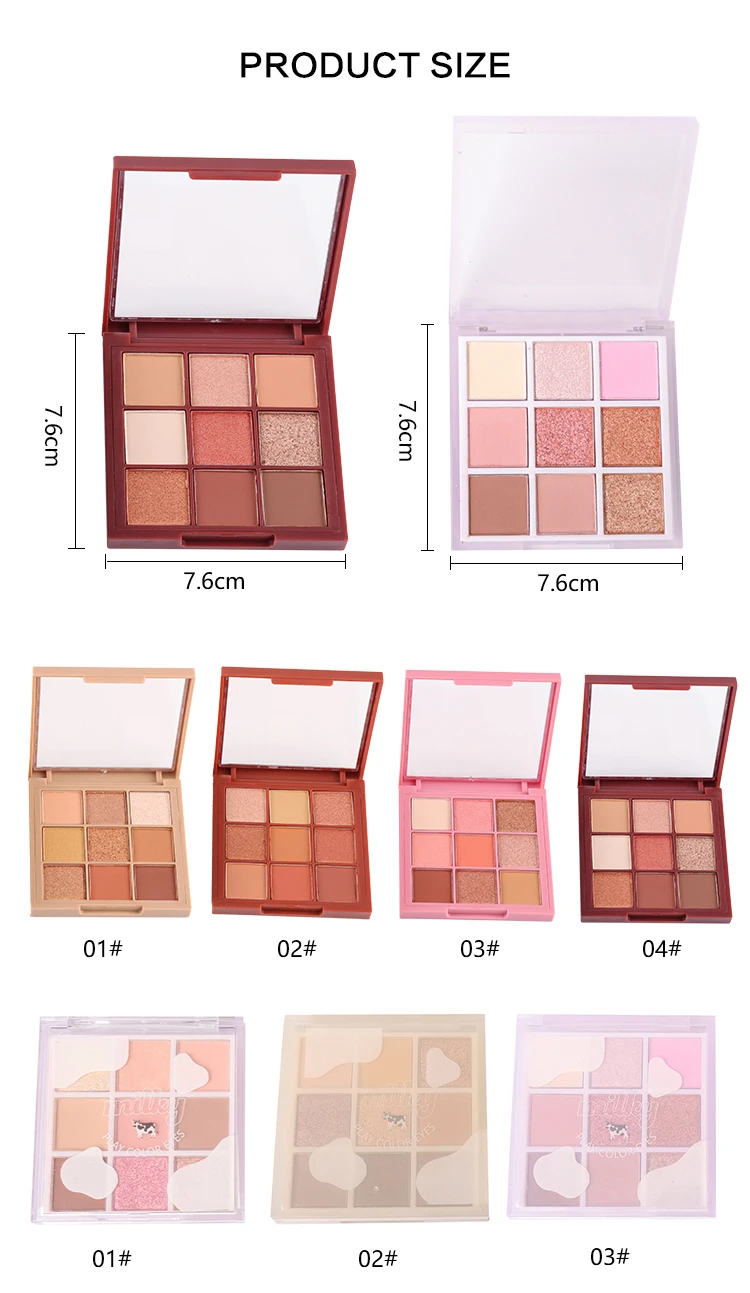 Wholesale Shimmer Shiny Makeup Eyeshadow Palette Vegan 9 Colors Glitter High Pigmented Eye Shadow Private Label