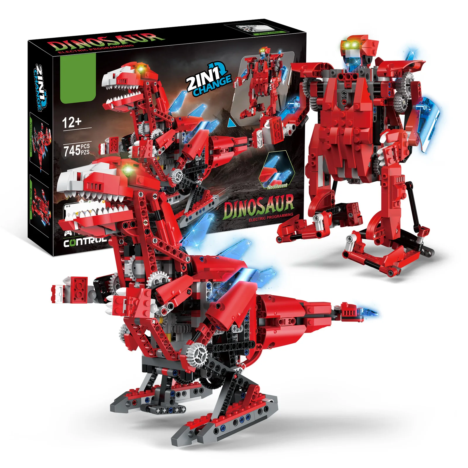 Electric 2-In-1 Dinosaur Robot Deformation Set App Remote Control Module Programming Technology Building Block Toys For Kids