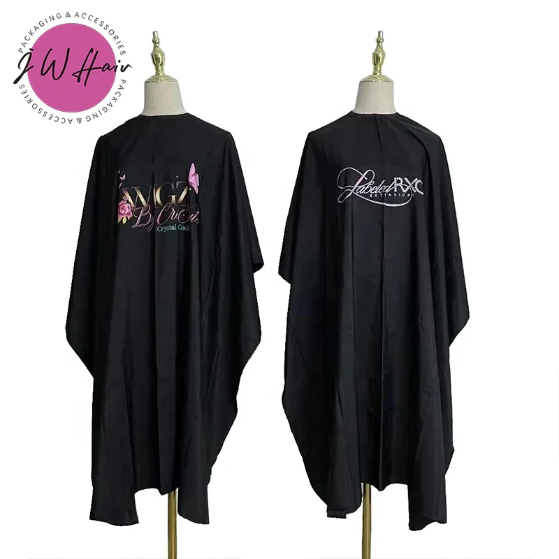 Custom Professional Stylist Cape print logo polyester hair salon black hairdressing barber cape