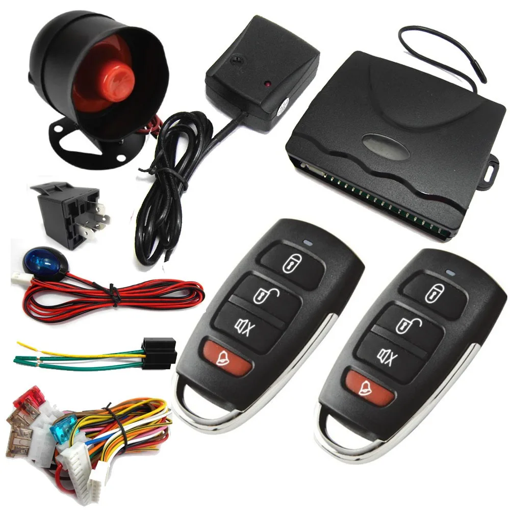 Car Alarm Vehicle System 1-Way Universal Protection Security System Keyless Entry Siren + 2 Remote Control Burglar