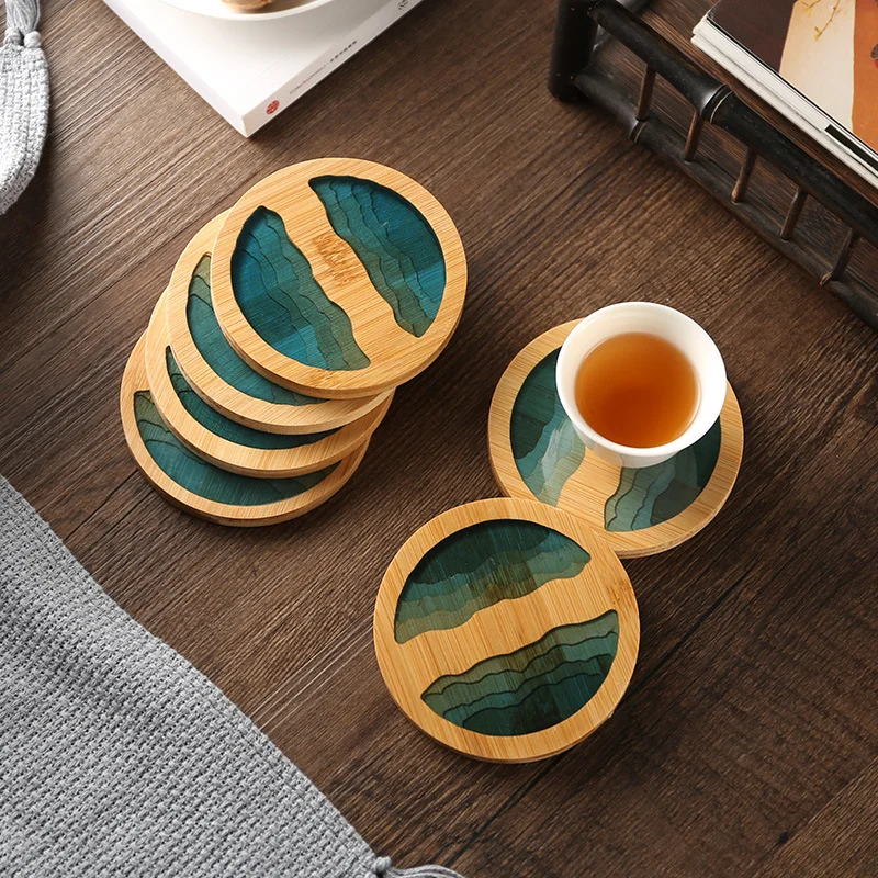 Creative Epoxy Resin Transparent Bamboo  coaster Round Tea Coaster Cup Holder Potholder Tea Set Cocina Accessories