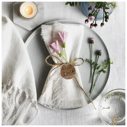 High Quality Stone Washed 100% Natural Color Flax linen embroidered napkins scallop edge napkin