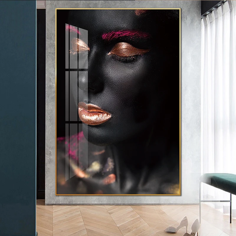 African woman with makeup Crystal porcelain painting and wall art beautiful afro american woman decoration for HOME DECOR