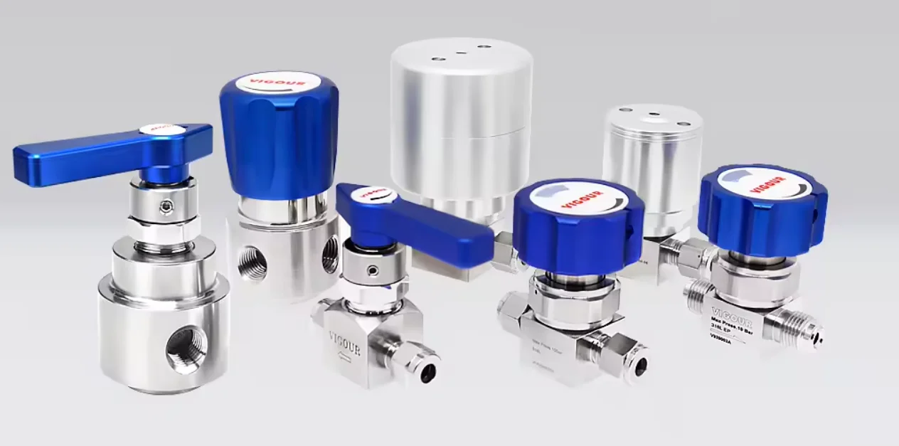 UHP Manual Single Stage Gas Flow Pressure Regulator CV 0.06 High Temperature Diaphragm Reducing Valve