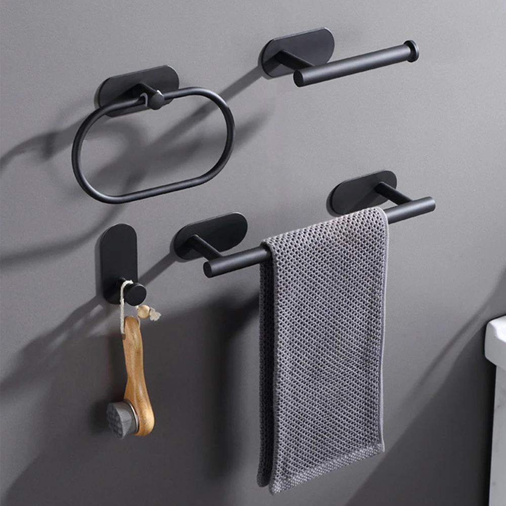 `304 stainless steel towel rack in black bathroom