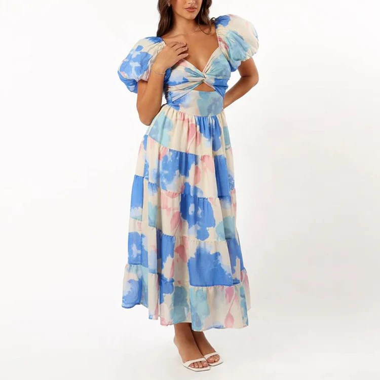 2024 fashion summer custom casual floral print short dress For Women maxi Bodycon Evening Dress women Lady Elegant Casual Dress