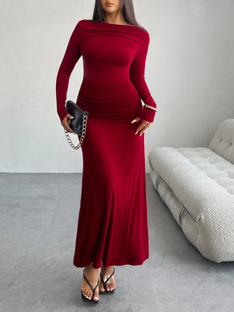 High quality women maxi slim long dresses 2024 autumn woman clothes latest fancy ladies dresses