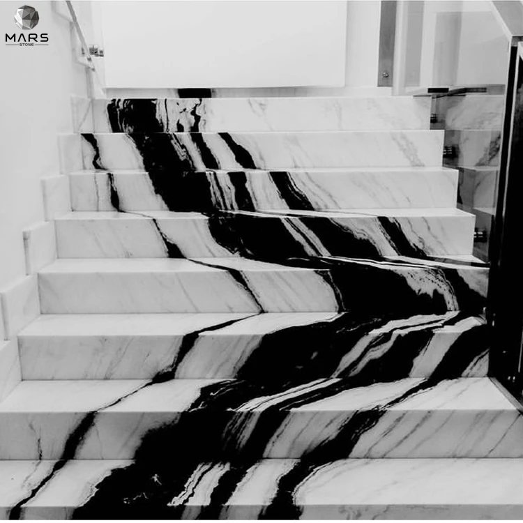 Cheap China Panda White Marble Bookmatch Stair