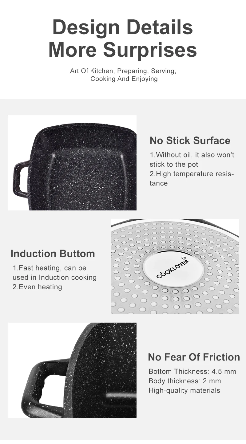 Factory Hot Selling High quality China non stick induction  square soup pot set cooking tools kitchenware set