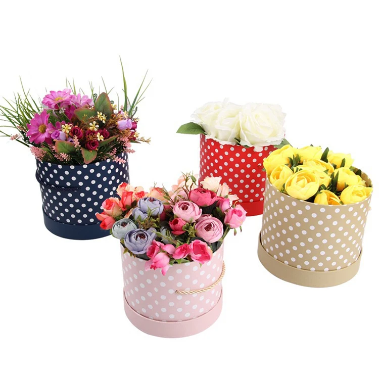 
2020 new wholesale round hemp rope solid color dot retro palace style gift box birthday gift set box flower box 
