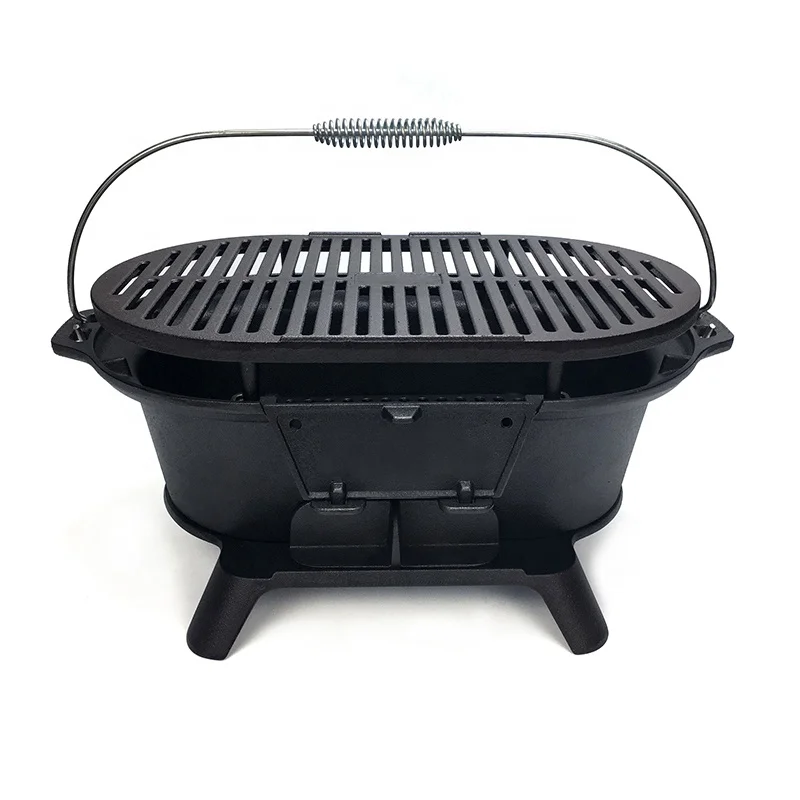 Japanese BBQ Grill Grate Small Portable Hibachi-style Cast Iron Charcoal Grill with Double-sided Grilling Net
