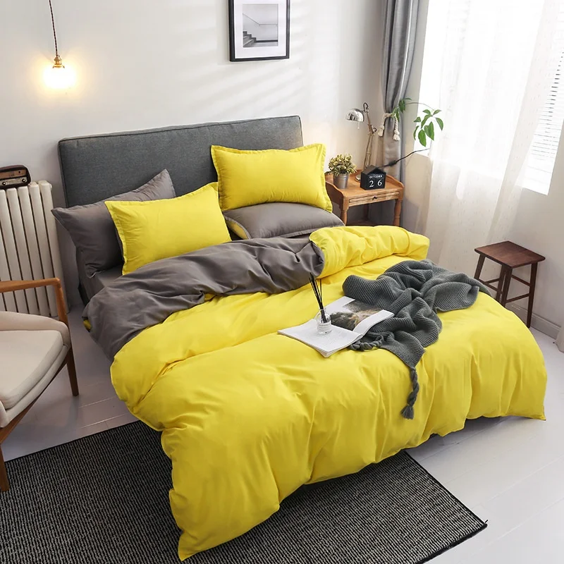 Cheap Yellow Solid Pure Color Blank One Flat Sheet One Duvet Cover Two Pillowcases 4pcs Bed Sheet Bedding Set