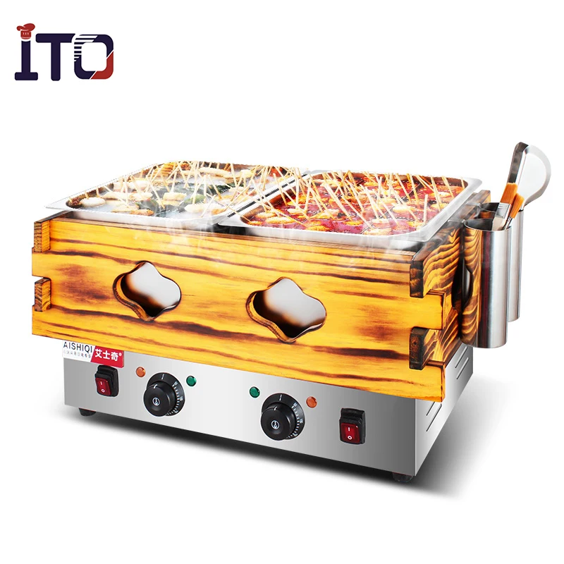 110/220V Kanto Cooking Machine Electric Japanese Oden Machine with 18 Grids Stainless Steel Oden Machine with Wooden Surrounding