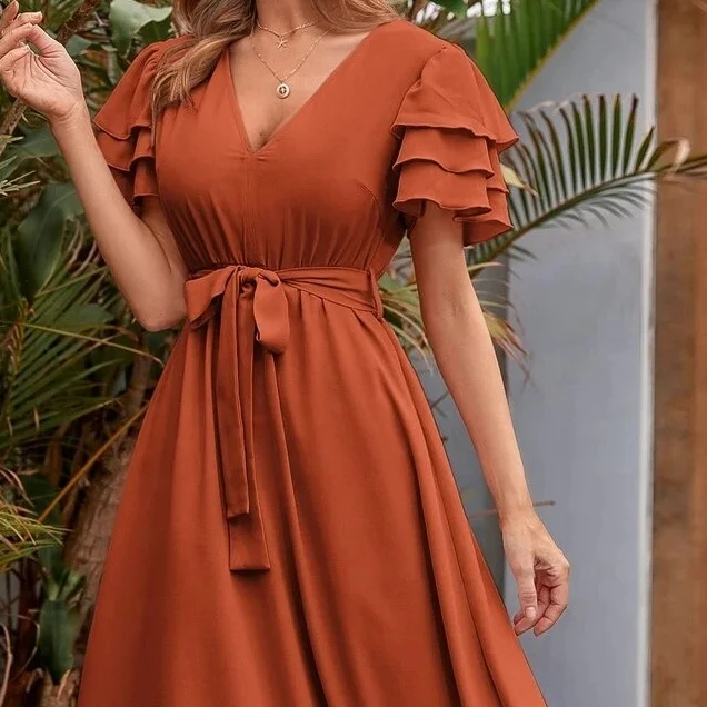 2023 New Arrival Boho Style Short Sleeves Women Ladies Daily Casual Elegant Long Midi Dresses