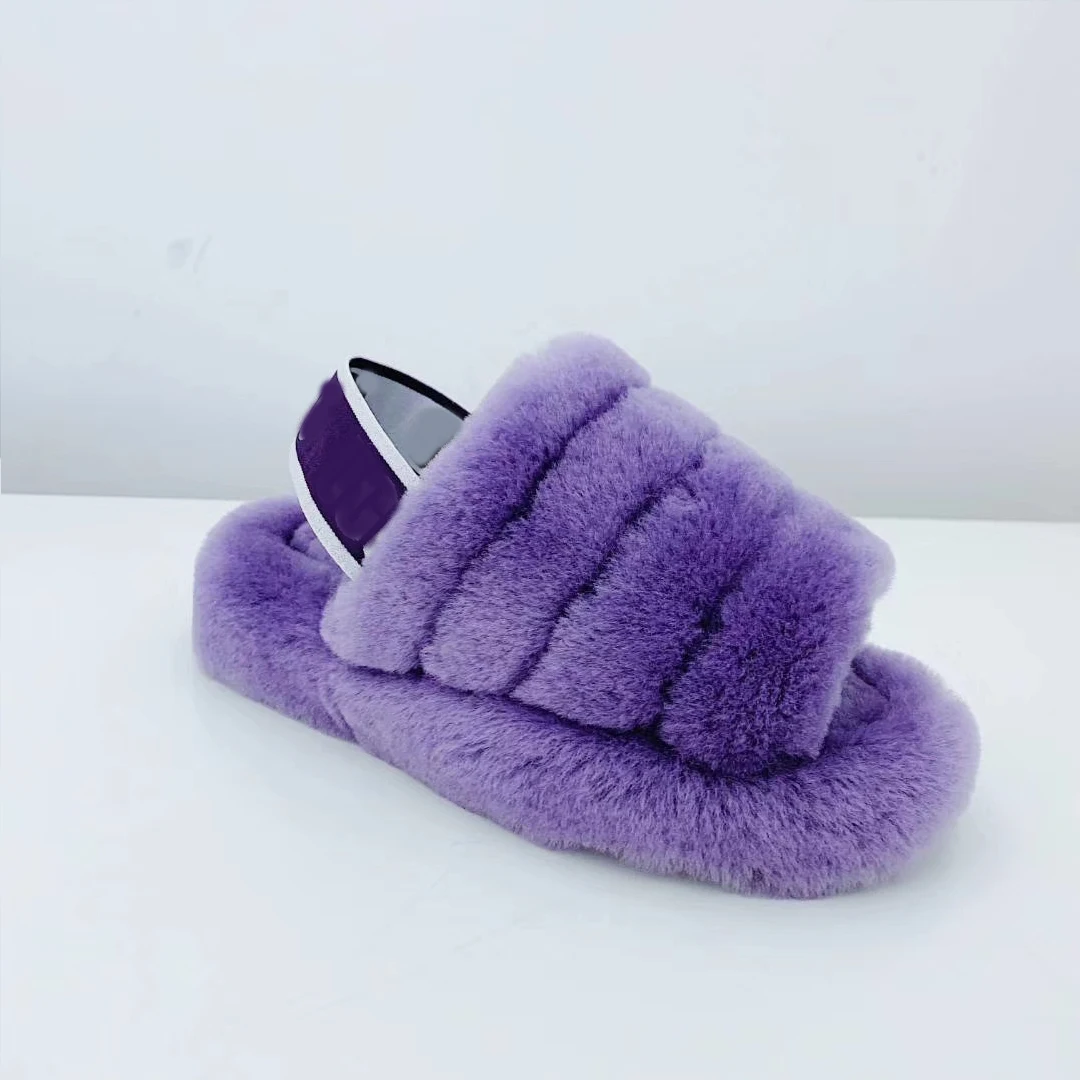 
Luxury Colorful Winter Warm Sheepskin Fur Slides for Women House Indoor Slippers Slides 