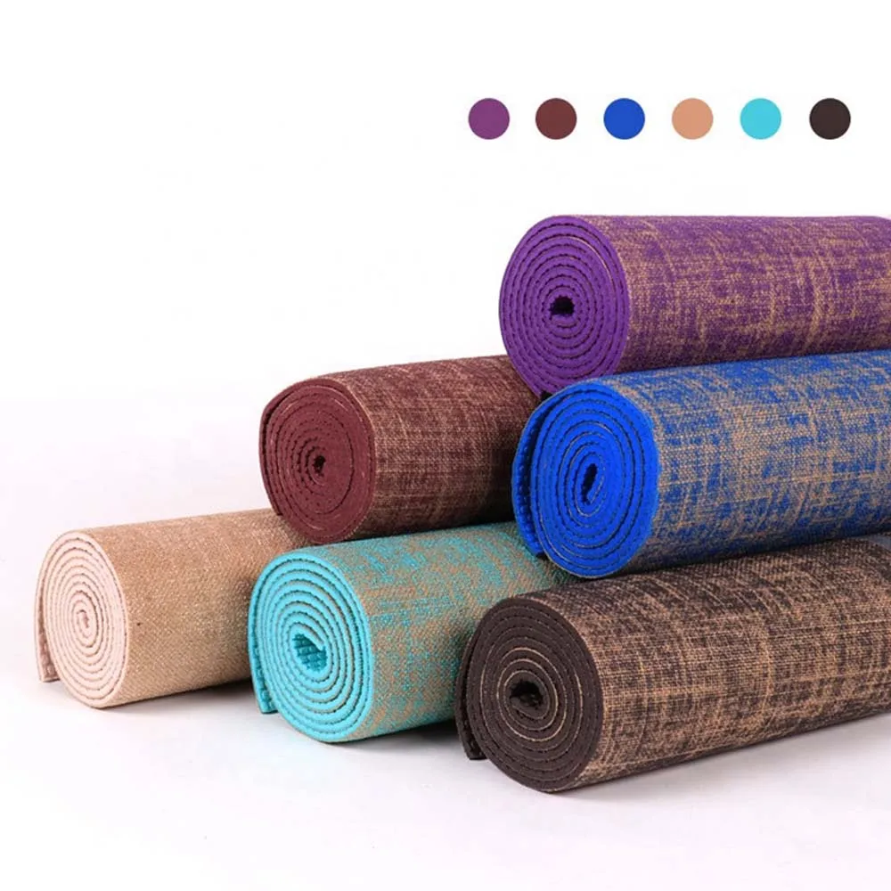 Wholesale Non-slip Eco-friendly PVC Printed Bamboo Jute Yoga Mat with Strap 3-10mm Thick