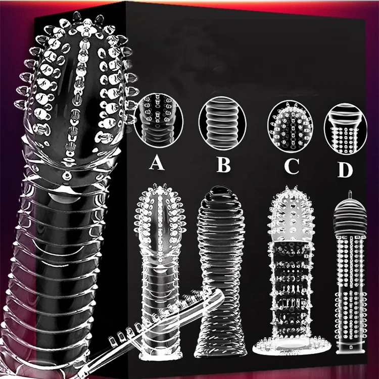 Crystal Transparent Penis Sleeve Reusable Extend Penis Condoms Delay G-spot Stimulate Erotic Intimate Penis Sleeve Sex Toy