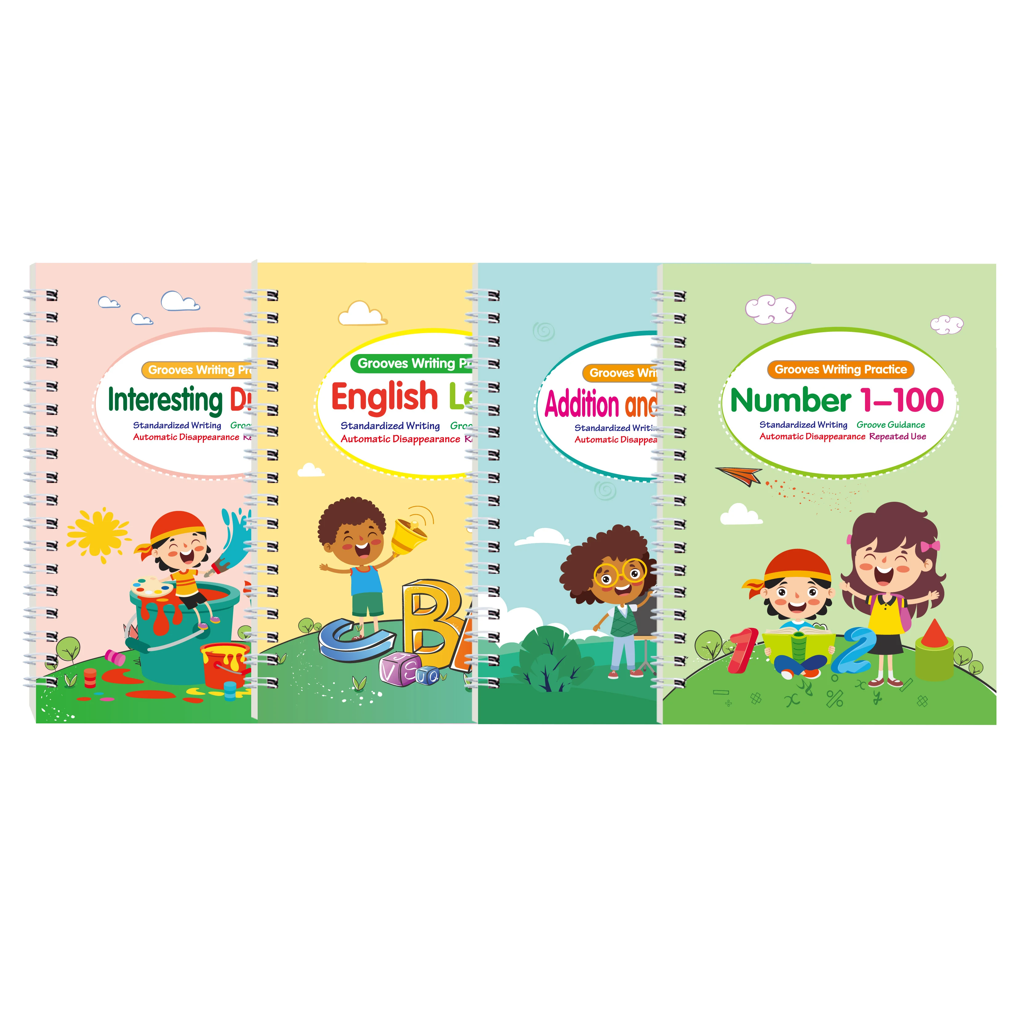 Hot Selling 4Pcs Set Children Practice Copybook Card Reusable Handwriting Calligraphy English Language Book