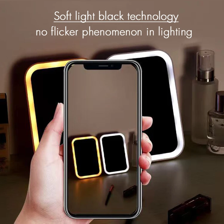 Standing Led USB Rechargeable Smart Desktop Tabletop Small Square Cosmetic Vanity Makeup Mirror With Led Light